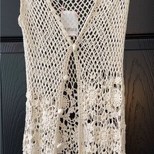 Long Bohemian Chic Cream Crochet Kastane Cover Up